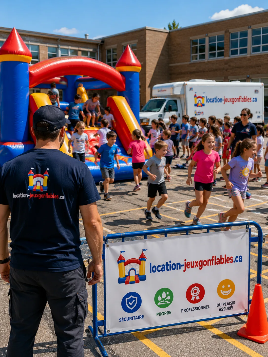 Jeux gonflables lors d'un événement scolaire