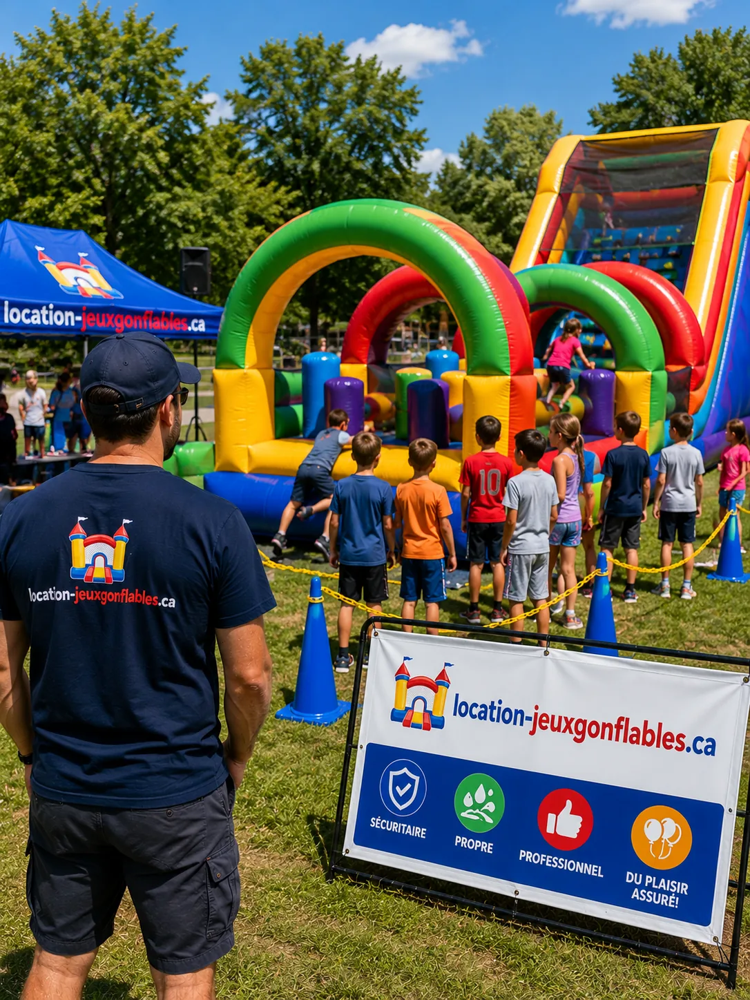 Parcours à obstacles gonflable dans un parc